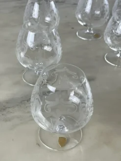 Pamono Cognac Glasses in Hand Engraved Crystal, Venice, 1960s, Set of 6><noscript><img width=