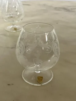 Pamono Cognac Glasses in Hand Engraved Crystal, Venice, 1960s, Set of 6><noscript><img width=