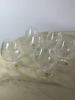 Pamono Cognac Glasses in Hand Engraved Crystal, Venice, 1960s, Set of 6><noscript><img width=