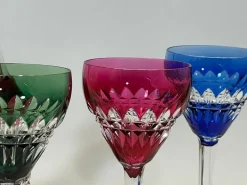 Best Pamono Colored Cut-to Clear Crystal Wine Set from Val Saint Lambert, Set of 7