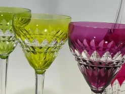 Best Pamono Colored Cut-to Clear Crystal Wine Set from Val Saint Lambert, Set of 7