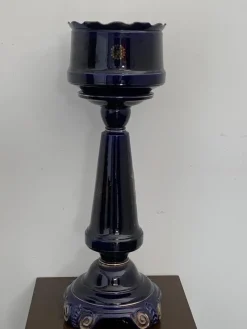 Clearance Pamono Column and Vase in Gold Cobalt Blue Ceramic and Decals, 1920s, Set of 2