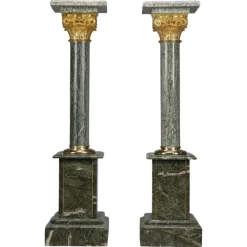 Pamono Columns in Green Estours Marble and Light Green Base, 1900, Set of 2> Pedestals And Columns