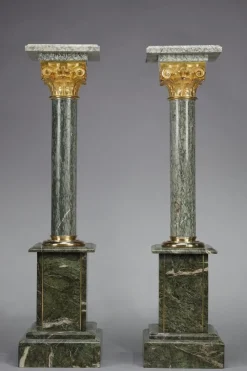 Pamono Columns in Green Estours Marble and Light Green Base, 1900, Set of 2> Pedestals And Columns