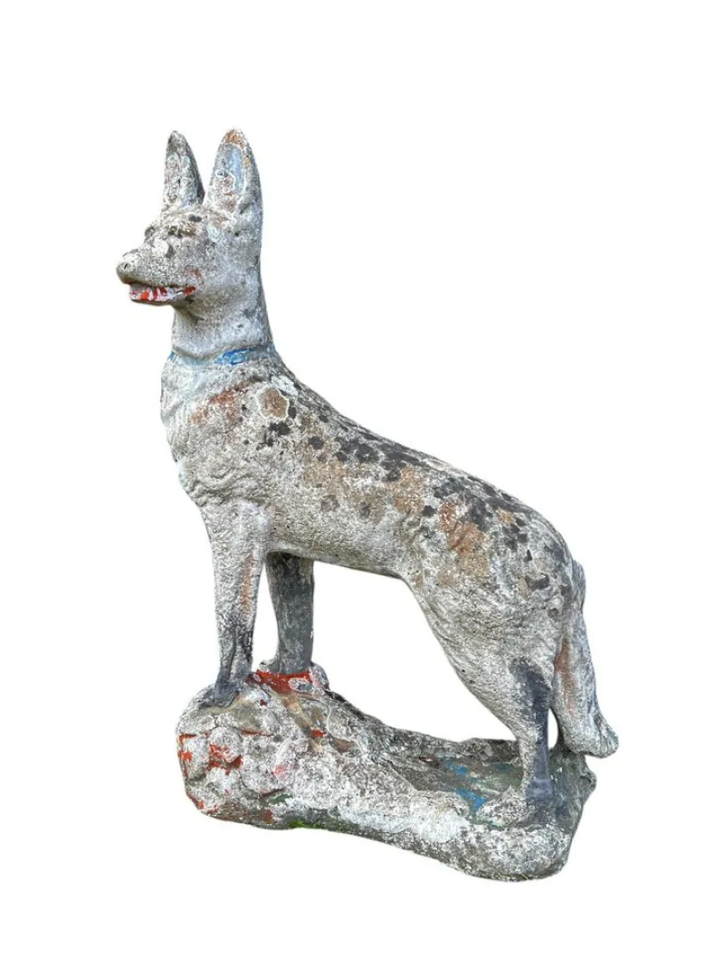 Pamono Concrete Stone Shepard Garden Dog Ornament Sculpture, 1950s> Garden Accessories