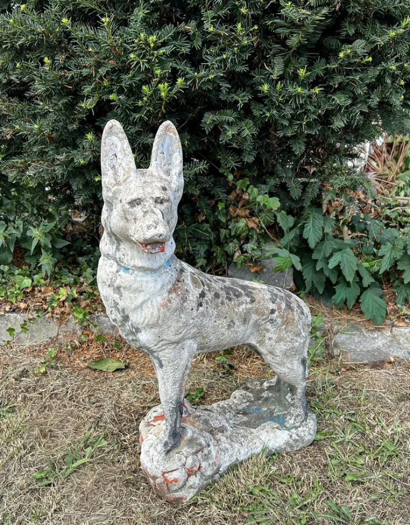 Pamono Concrete Stone Shepard Garden Dog Ornament Sculpture, 1950s> Garden Accessories