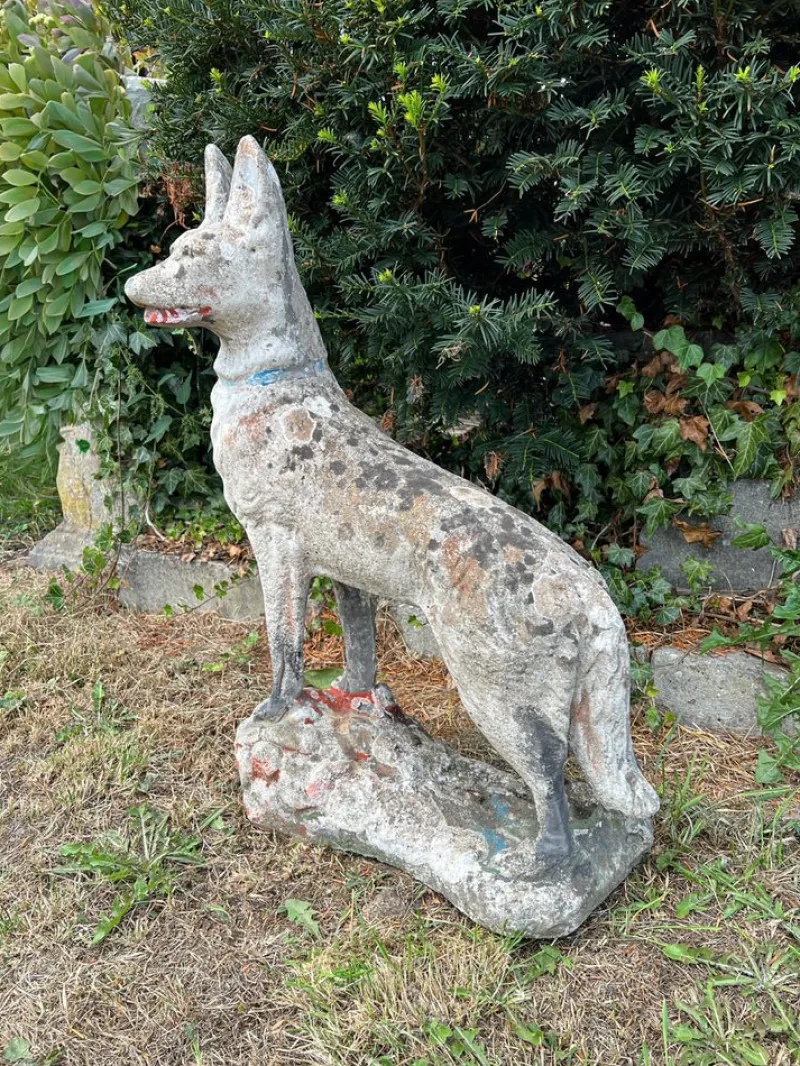 Pamono Concrete Stone Shepard Garden Dog Ornament Sculpture, 1950s> Garden Accessories