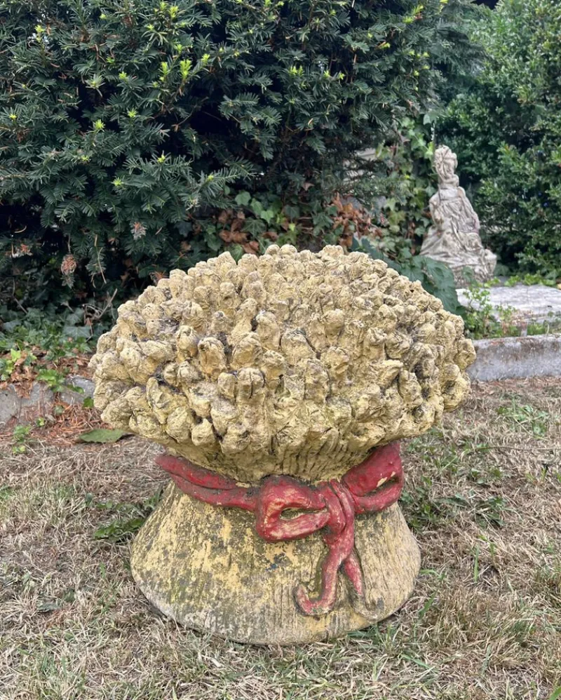 New Pamono Concrete Wheat Sheef Shaped Base Parasol Garden Umbrella, 1960s