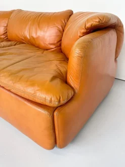 Clearance Pamono Confidential Seating Set in Cognac Leather by Alberto Rosselli for Saporiti, Italy, 1970s, Set of 4