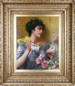 Pamono Conrad Kiesel, The Gift of Flowers, 1890s, Oil Painting> Art Nouveau