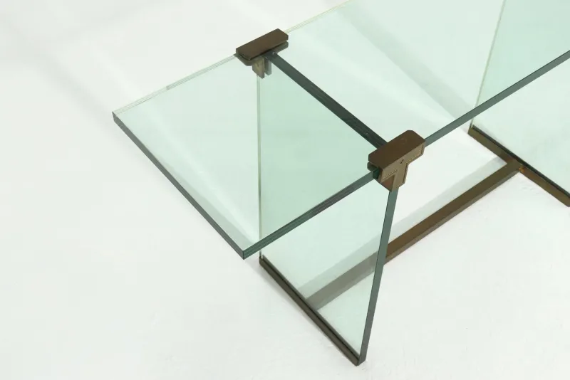 Pamono Console Table Model T30 in Glass and Brass by Peter Ghyczy, 1970s> Console Tables