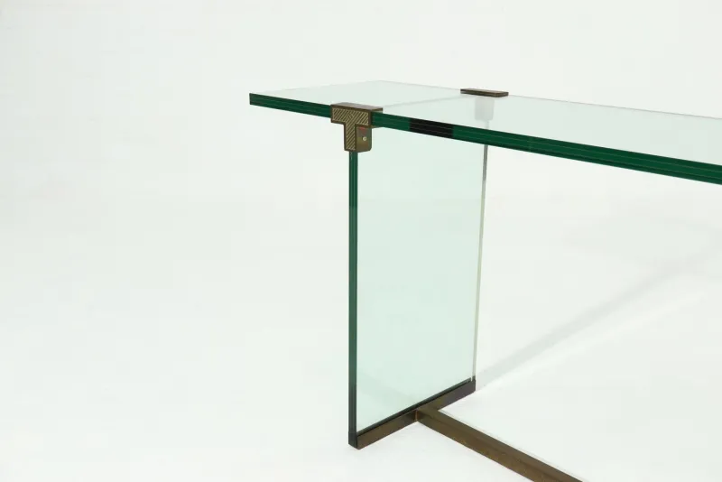 Pamono Console Table Model T30 in Glass and Brass by Peter Ghyczy, 1970s> Console Tables