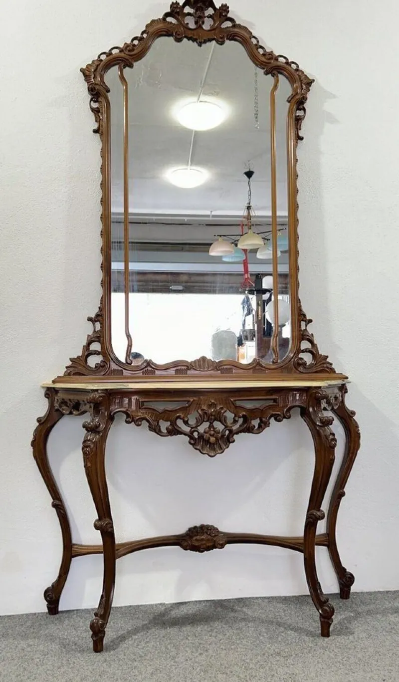 Sale Pamono Console Table with Carved Mirror, 1920s