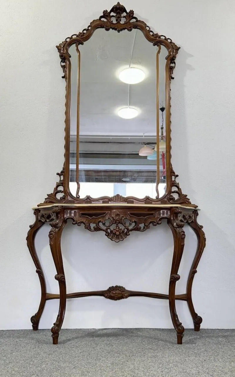Sale Pamono Console Table with Carved Mirror, 1920s