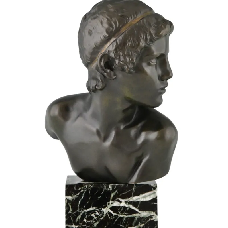 Pamono Constant Roux, Art Deco Bust of Young Achilles, 1920, Bronze on Marble Base> Art Deco