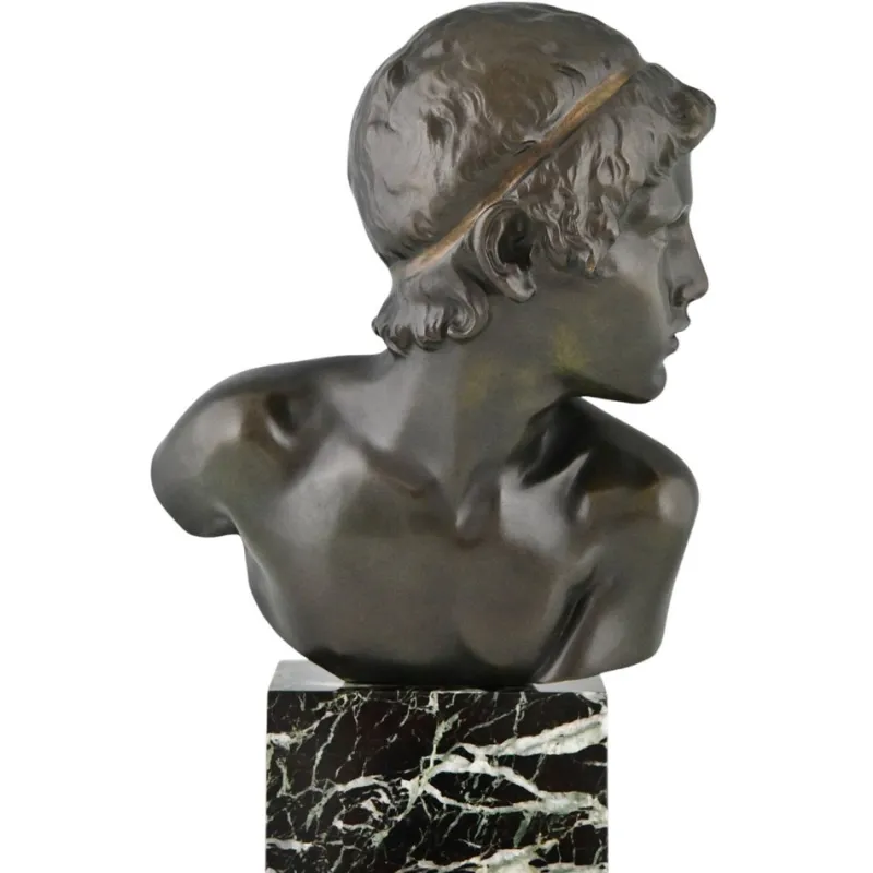Pamono Constant Roux, Art Deco Bust of Young Achilles, 1920, Bronze on Marble Base> Art Deco