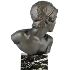 Pamono Constant Roux, Art Deco Bust of Young Achilles, 1920, Bronze on Marble Base><noscript><img width=