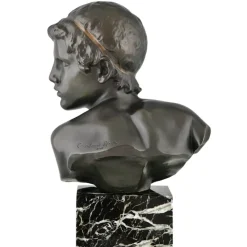 Pamono Constant Roux, Art Deco Bust of Young Achilles, 1920, Bronze on Marble Base><noscript><img width=