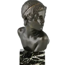 Pamono Constant Roux, Art Deco Bust of Young Achilles, 1920, Bronze on Marble Base><noscript><img width=