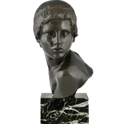Pamono Constant Roux, Art Deco Bust of Young Achilles, 1920, Bronze on Marble Base><noscript><img width=