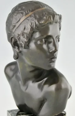 Pamono Constant Roux, Art Deco Bust of Young Achilles, 1920, Bronze on Marble Base><noscript><img width=