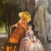 Pamono Constantino Sereno, Young Lady and Governess, Oil on Board, 1875> Painting