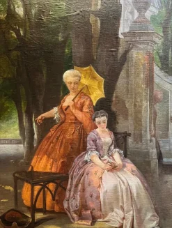 Pamono Constantino Sereno, Young Lady and Governess, Oil on Board, 1875> Painting