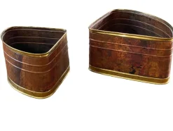 Pamono Copper and Brass Quarter Moon Planters by Company Celato Rito, 1970s, Set of 2> Planters And Jardiniere