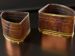 Pamono Copper and Brass Quarter Moon Planters by Company Celato Rito, 1970s, Set of 2> Planters And Jardiniere