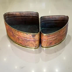 Pamono Copper and Brass Quarter Moon Planters by Company Celato Rito, 1970s, Set of 2><noscript><img width=