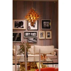 Pamono Copper Cassiope 9 Level Suspension Lamps by Sebastien Sauze, Set of 2><noscript><img width=