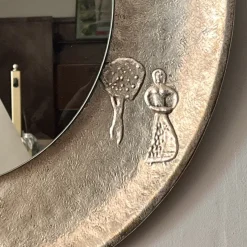 Pamono Copper Frame Mirror with Embossed Decor by Angelo Bragalini, 1950s> Mirrors