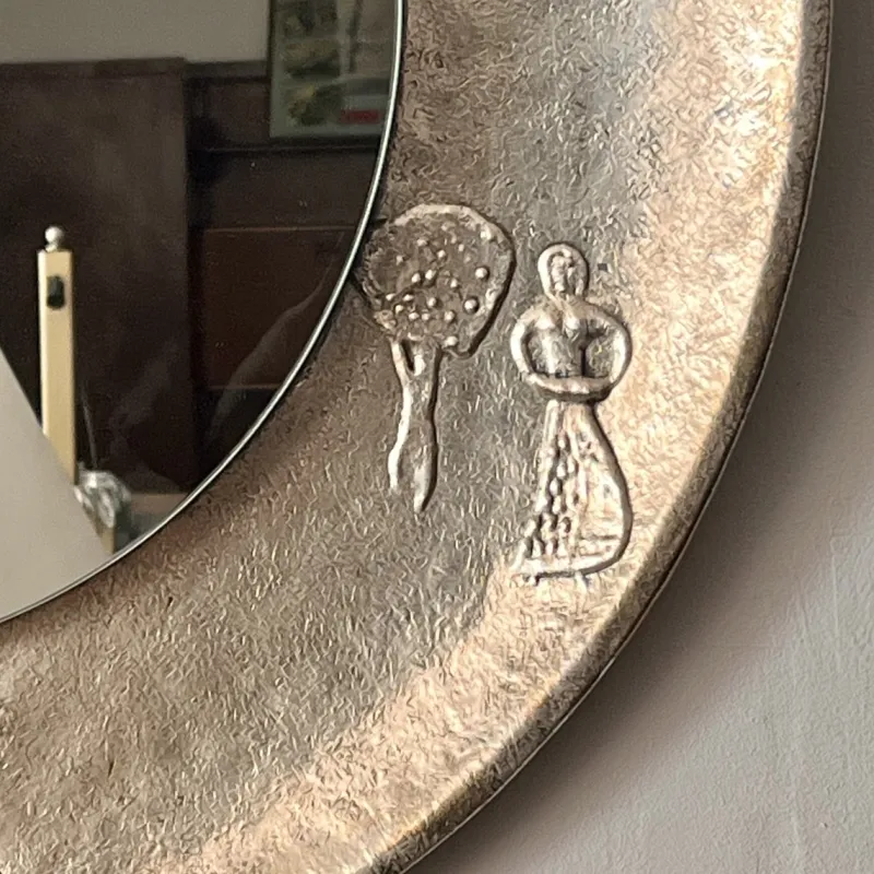 Pamono Copper Frame Mirror with Embossed Decor by Angelo Bragalini, 1950s> Mirrors