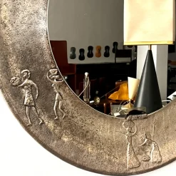 Pamono Copper Frame Mirror with Embossed Decor by Angelo Bragalini, 1950s><noscript><img width=