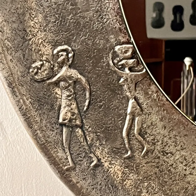 Pamono Copper Frame Mirror with Embossed Decor by Angelo Bragalini, 1950s> Mirrors