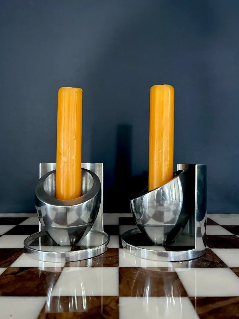 Outlet Pamono Coque Steel Candlesticks, 1970. Set of 2