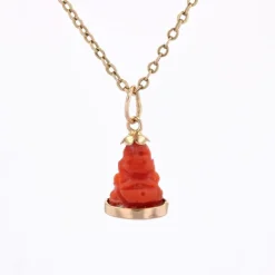 Pamono Coral 18 Karat Yellow Gold Buddha Charm Pendant, 1960s><noscript><img width=