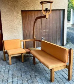Pamono Corner Bench and Incorporated Floor Lamp attributed to Guillerme Et Chambron> Benches