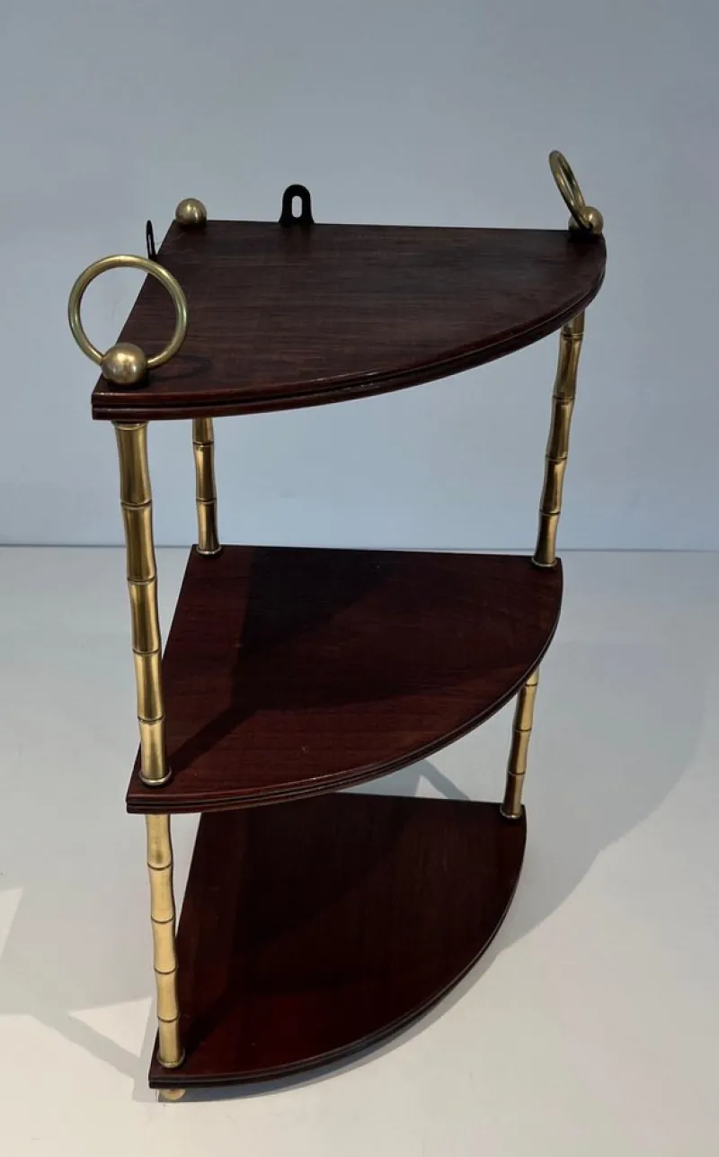 Discount Pamono Corner Shelf in Brass Faux-Bamboo and Mahogany in the style of Maison Baguès