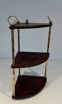 Discount Pamono Corner Shelf in Brass Faux-Bamboo and Mahogany in the style of Maison Baguès