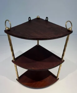 Discount Pamono Corner Shelf in Brass Faux-Bamboo and Mahogany in the style of Maison Baguès