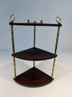 Discount Pamono Corner Shelf in Brass Faux-Bamboo and Mahogany in the style of Maison Baguès