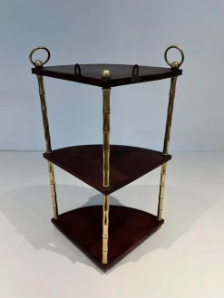 Discount Pamono Corner Shelf in Brass Faux-Bamboo and Mahogany in the style of Maison Baguès