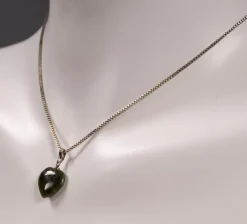 Hot Pamono Costume Necklace with a Green Nephrite Jade Heart, 1960s