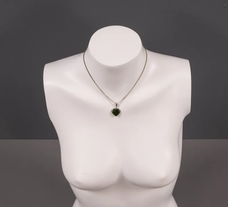 Hot Pamono Costume Necklace with a Green Nephrite Jade Heart, 1960s