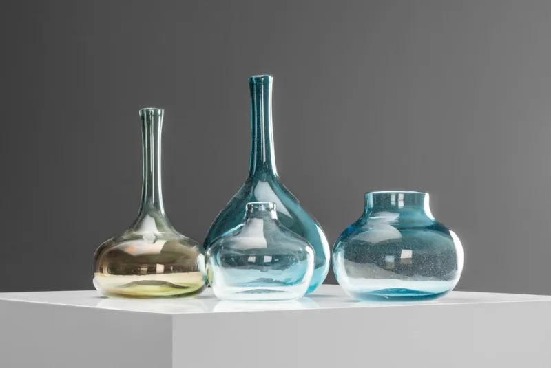 Pamono Crazy Bottles Vases by Claude and Florence Morin, Dieulefit, France, 1970s, Set of 4> Vases