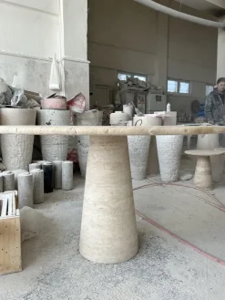 Pamono Cream Travertine Round Dining Table from My Habitat Design><noscript><img width=