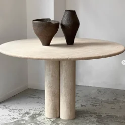 Sale Pamono Cream Travertine Round Dining Table from My Habitat Design