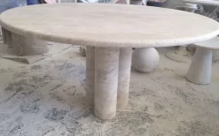 Sale Pamono Cream Travertine Round Dining Table from My Habitat Design