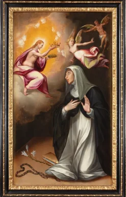 Pamono Cristofano Roncalli, Saint Catherine of Siena Chooses the Crown of Thorns, 16th Century, Oil on Panel, Framed> Old Masters
